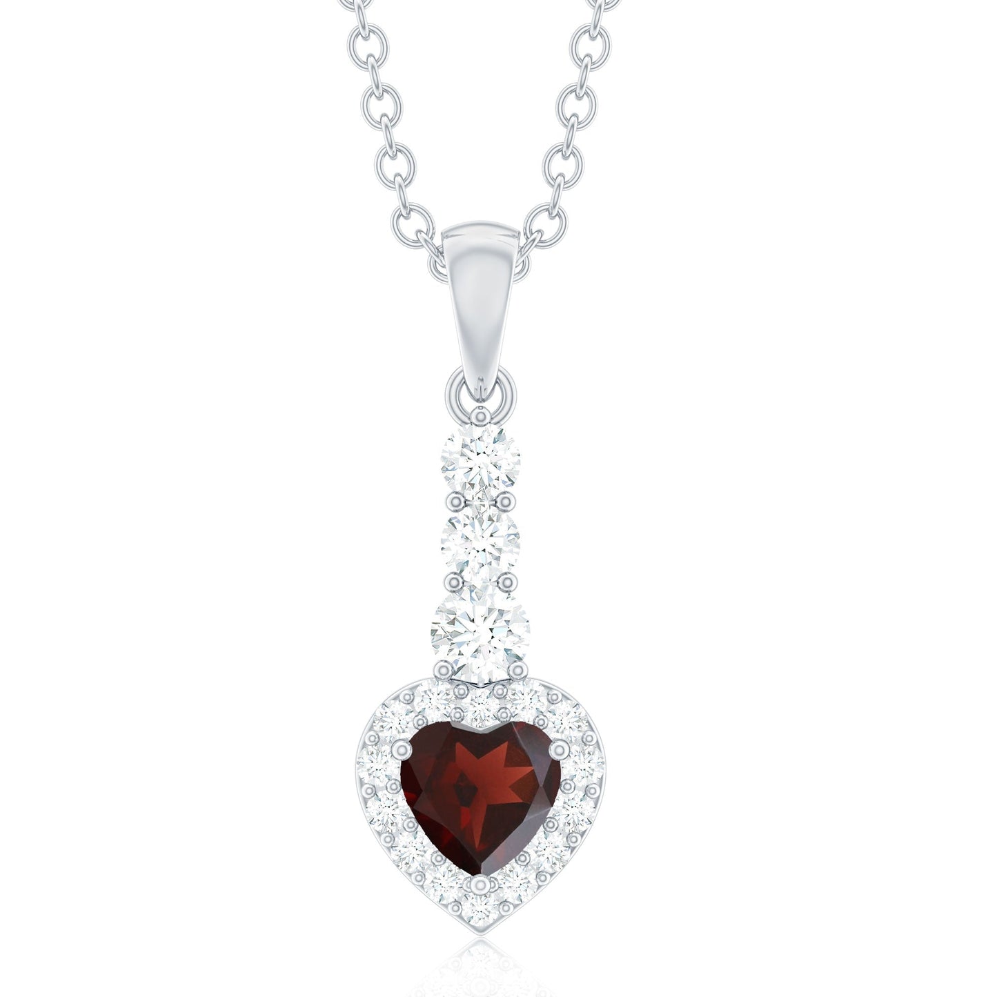 Garnet Heart Drop Pendant with Diamond Halo