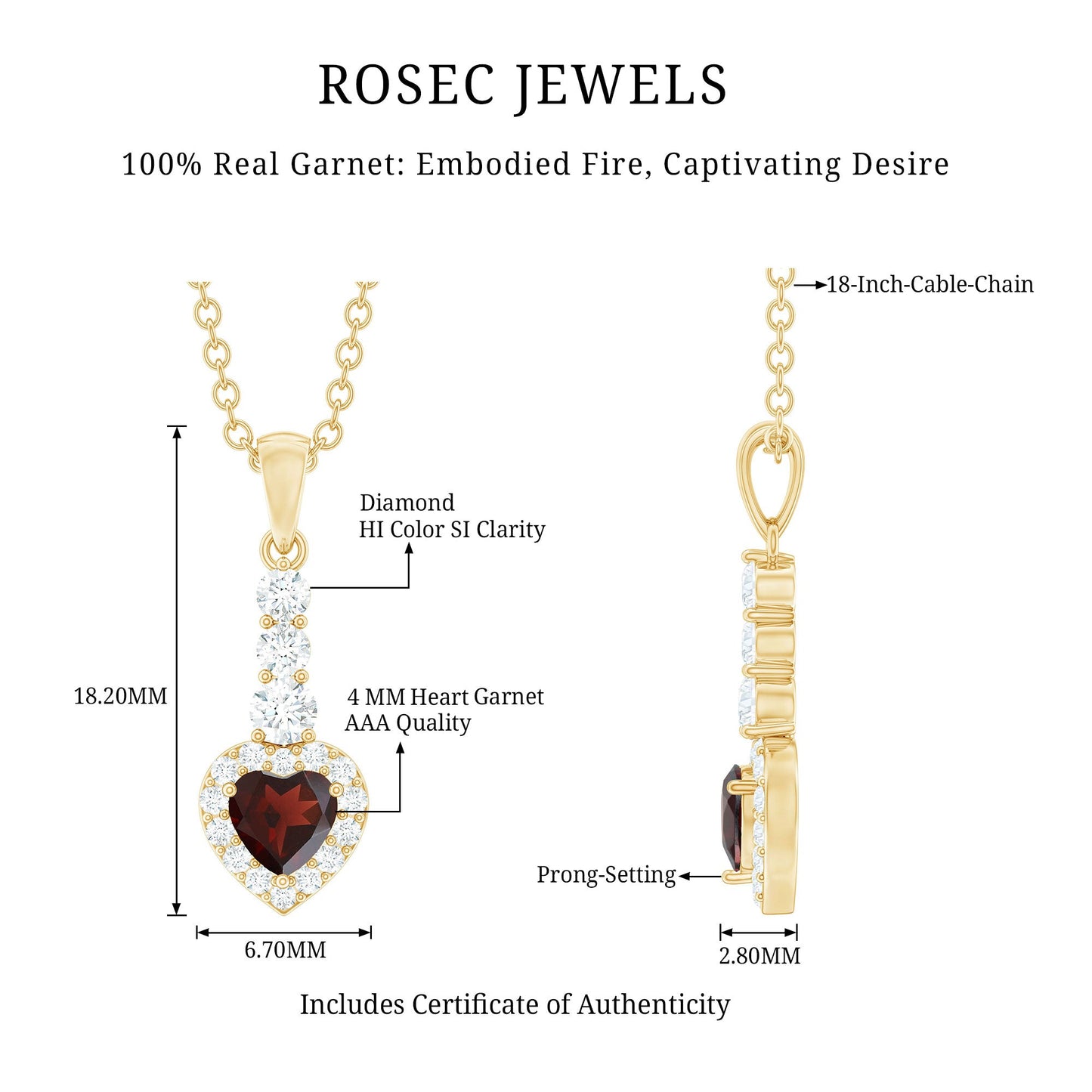 Garnet Heart Drop Pendant with Diamond Halo