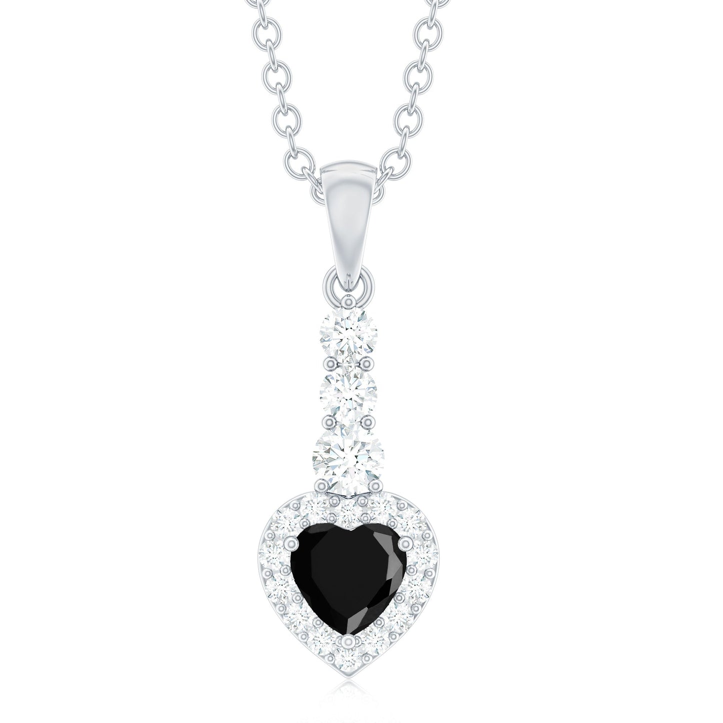 Lab Created Black Diamond Heart Necklace with White Diamond