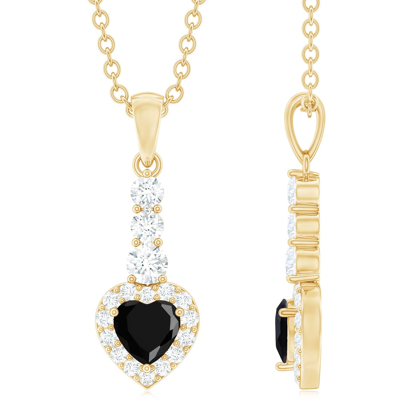Lab Created Black Diamond Heart Necklace with White Diamond