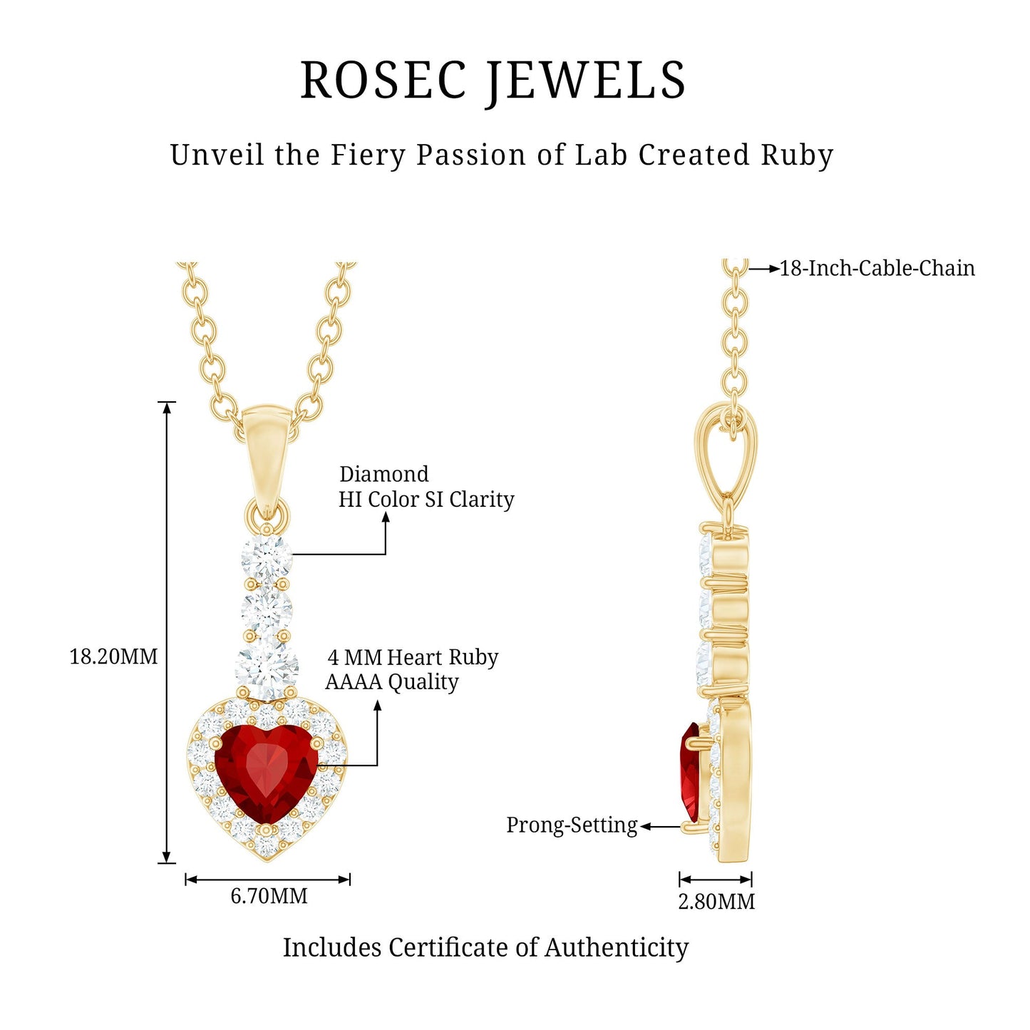 Heart Shape Created Ruby and Diamond Dangle Pendant