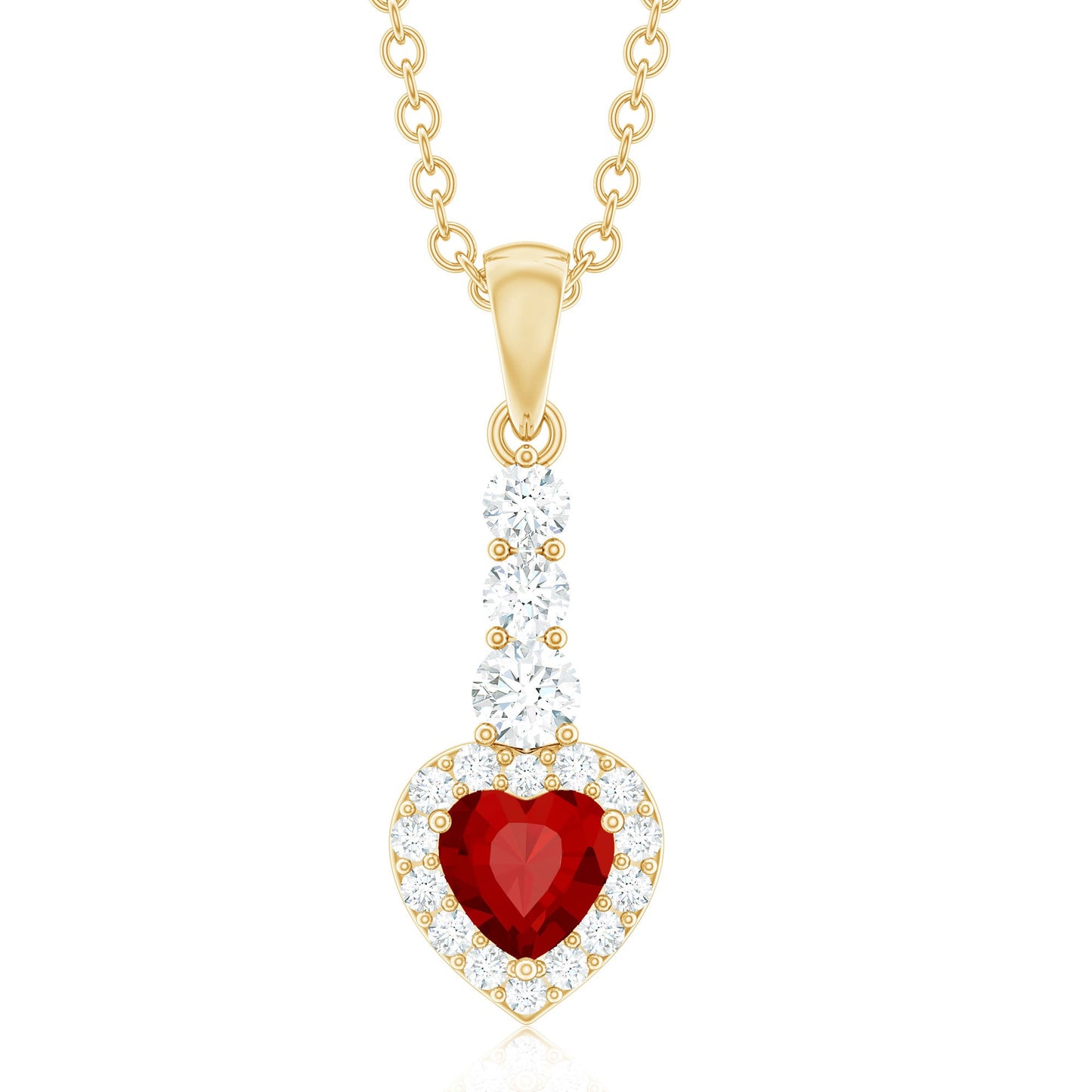 Heart Shape Created Ruby and Diamond Dangle Pendant