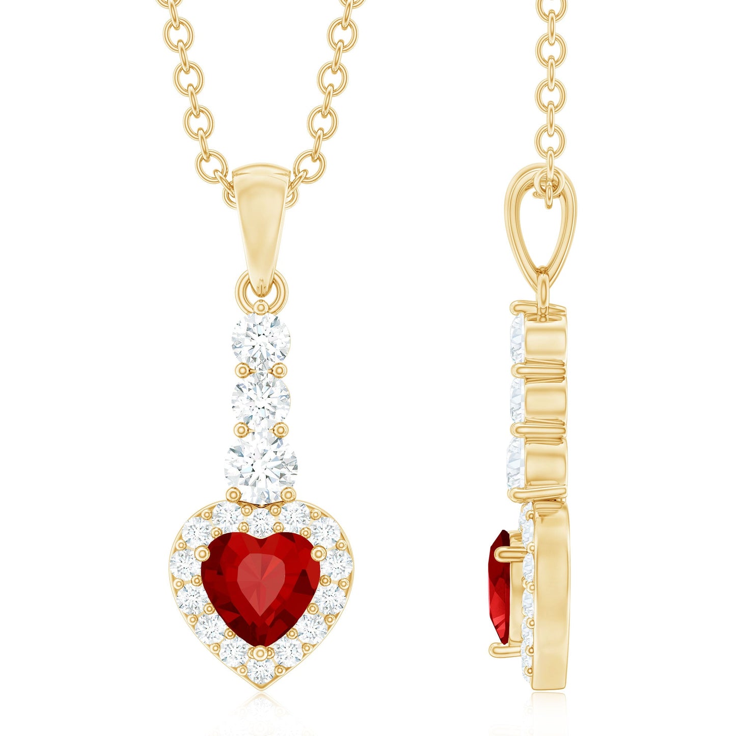 Heart Shape Created Ruby and Diamond Dangle Pendant