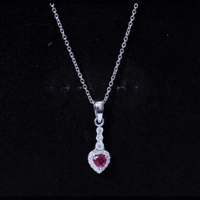 Natural Heart Shape Ruby and Diamond Drop Pendant Necklace