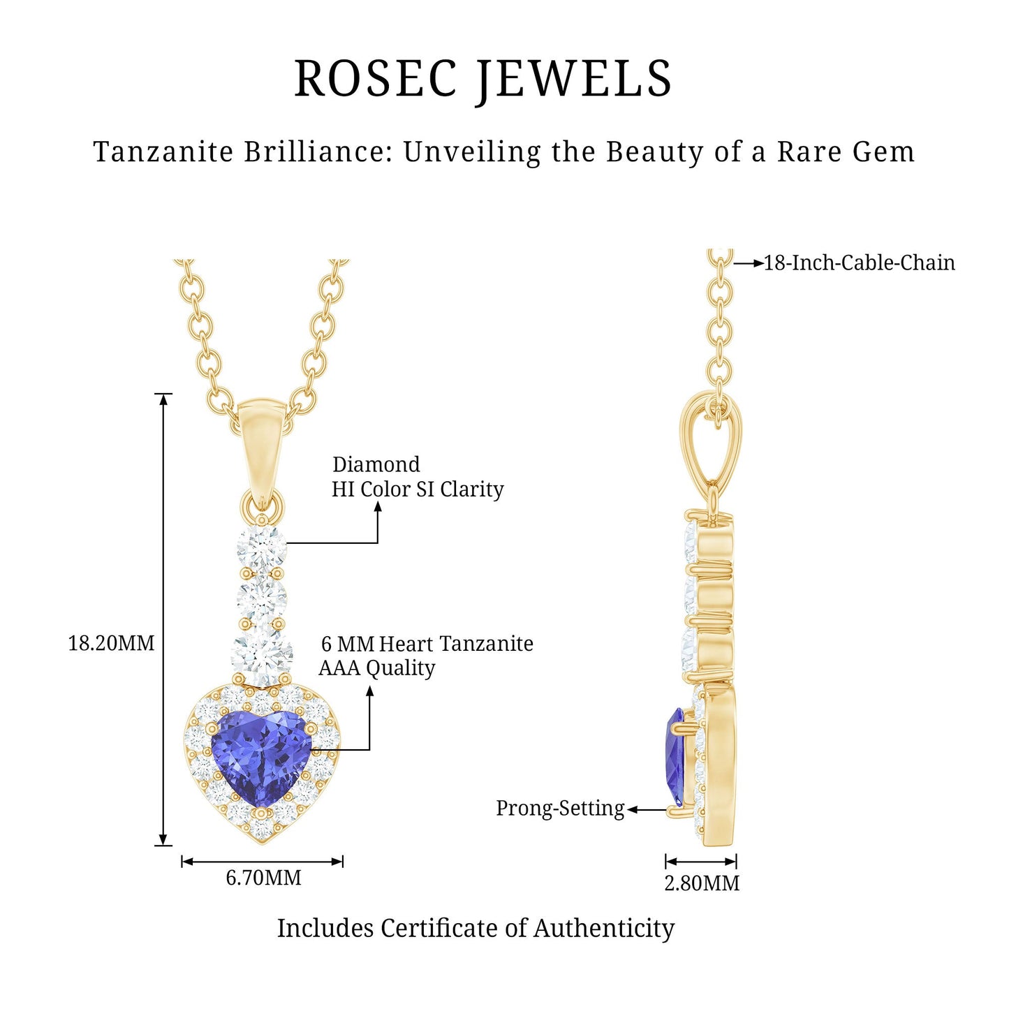 0.9 Carat Heart Shape Tanzanite Drop Pendant with Diamond