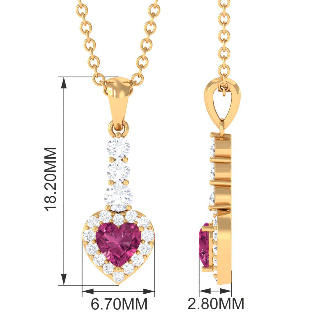 Heart Shape Pink Tourmaline Drop Pendant with Diamond