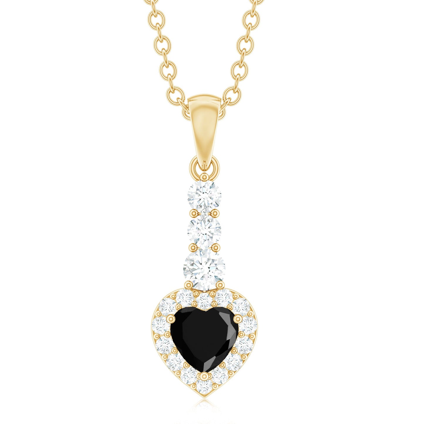 Natural Black Onyx Heart Pendant Necklace with Diamond