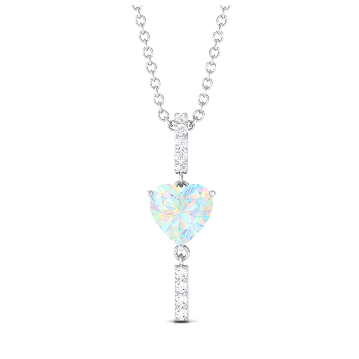 Heart Shape Ethiopian Opal Drop Pendant Necklace with Diamond