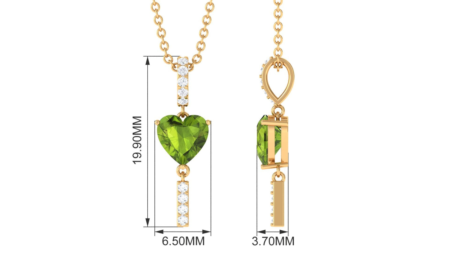 Heart Shape Peridot and Diamond Bar Drop Pendant
