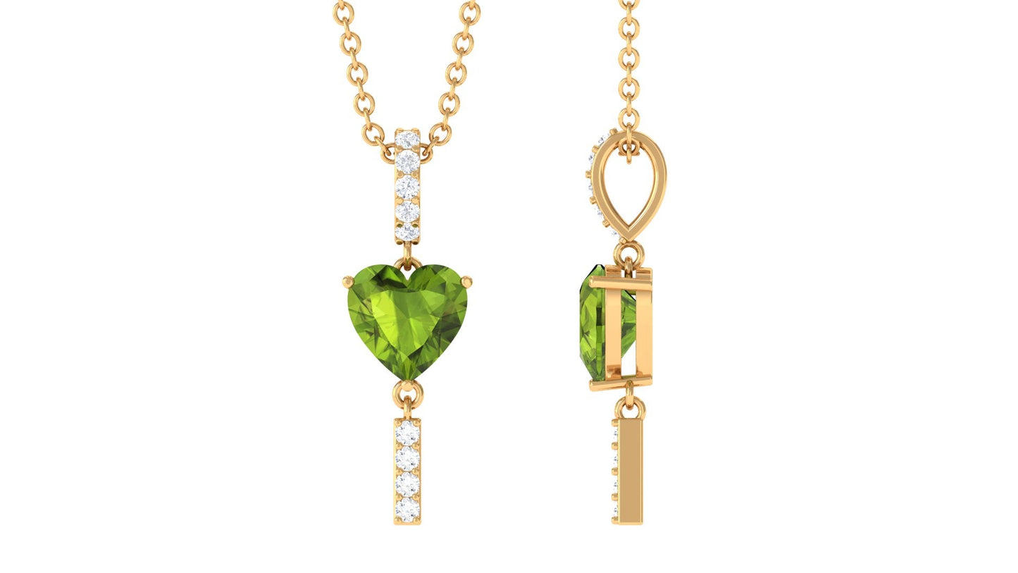 Heart Shape Peridot and Diamond Bar Drop Pendant