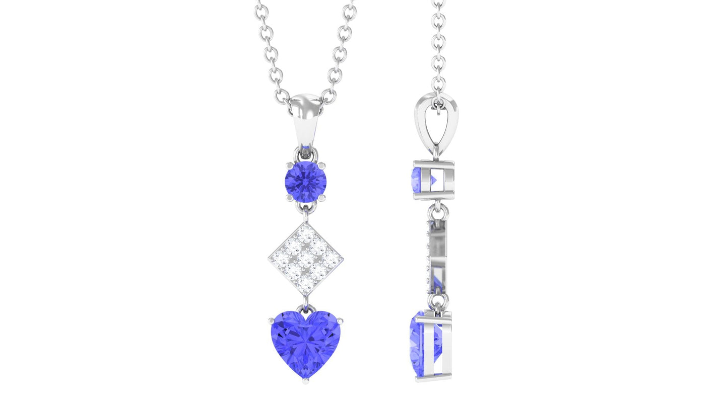 Heart and Round Shape Tanzanite and Diamond Dangle Pendant