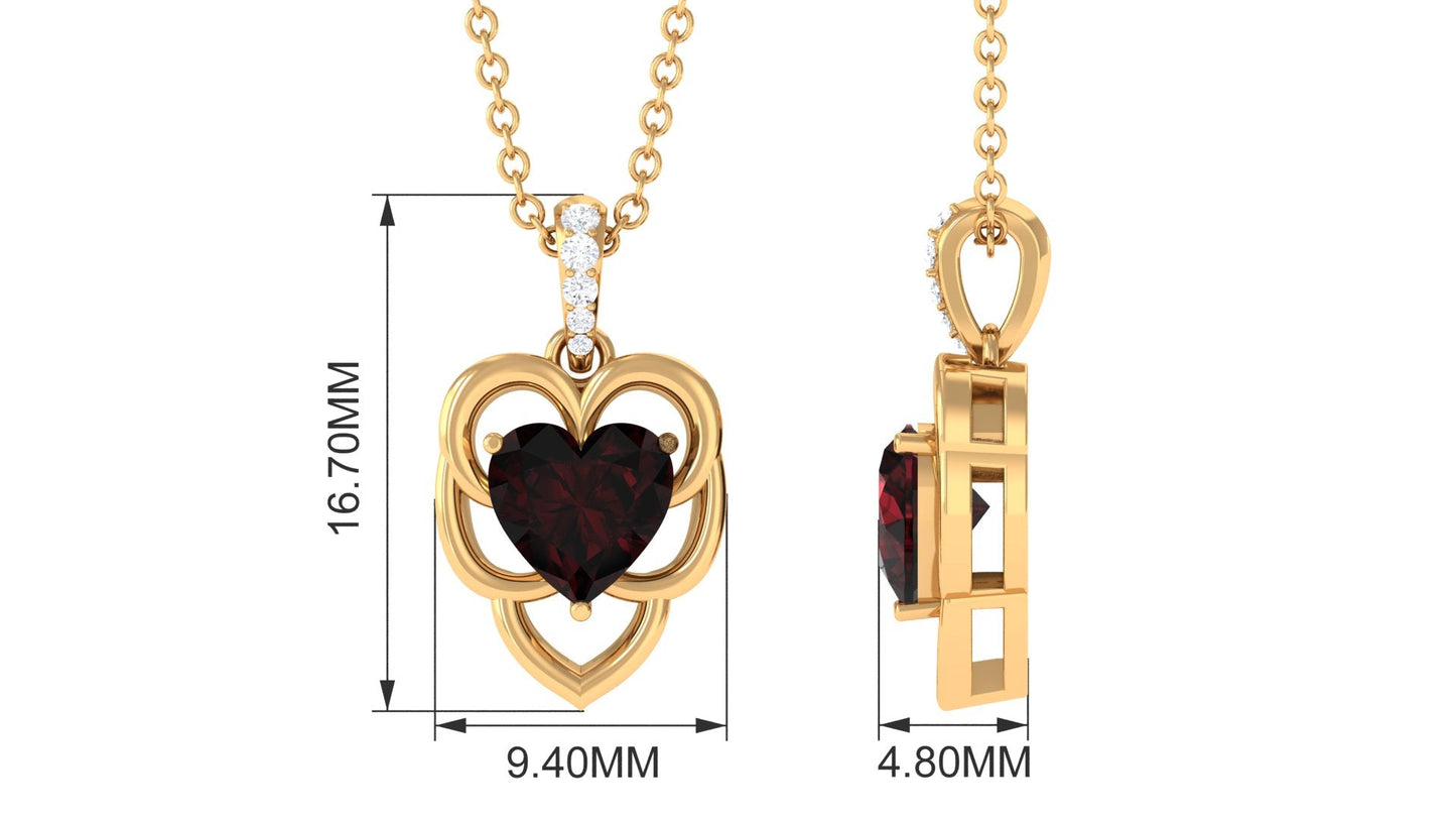 Heart Shape Garnet Pendant Necklace with Diamond