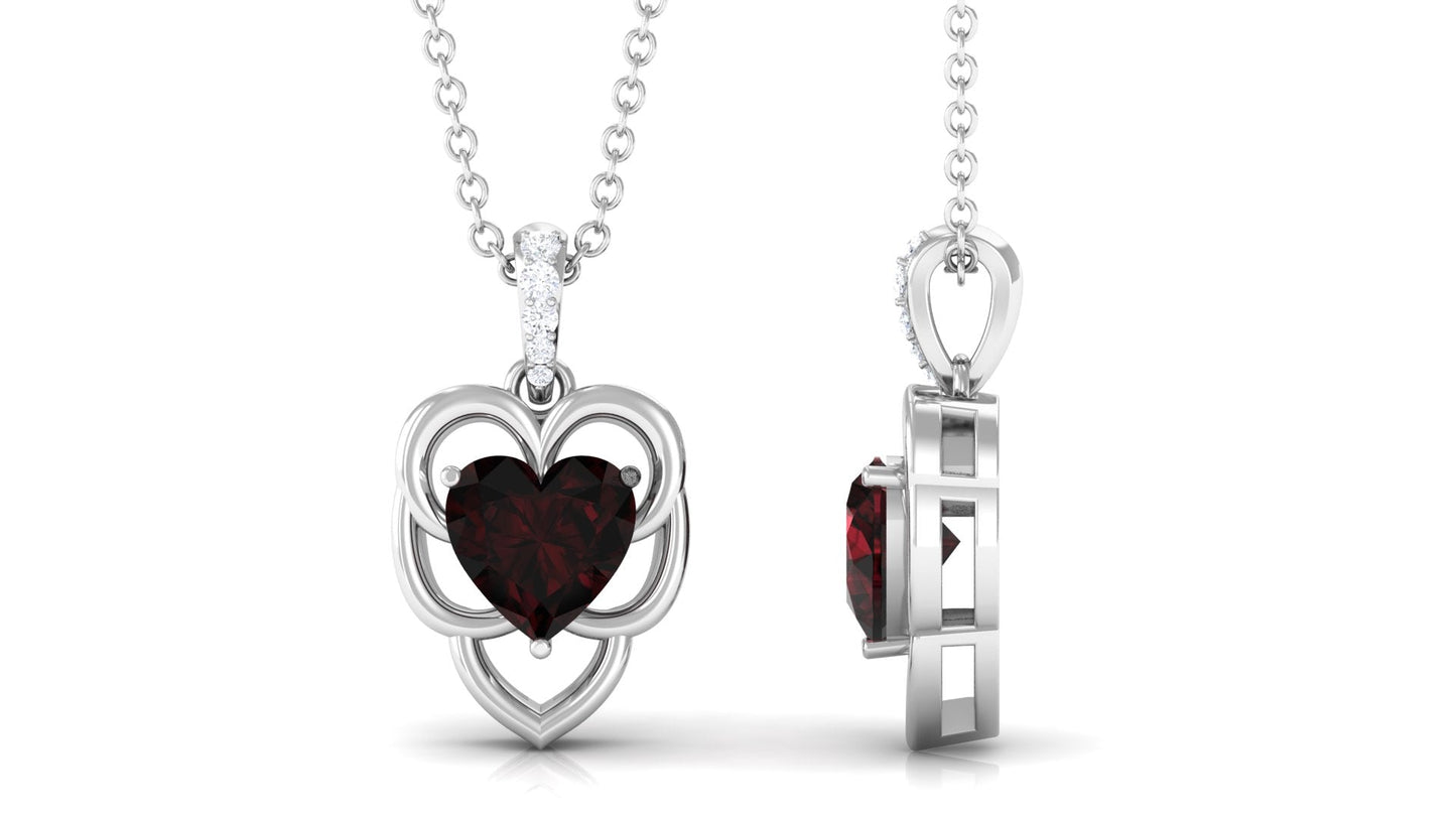Heart Shape Garnet Pendant Necklace with Diamond