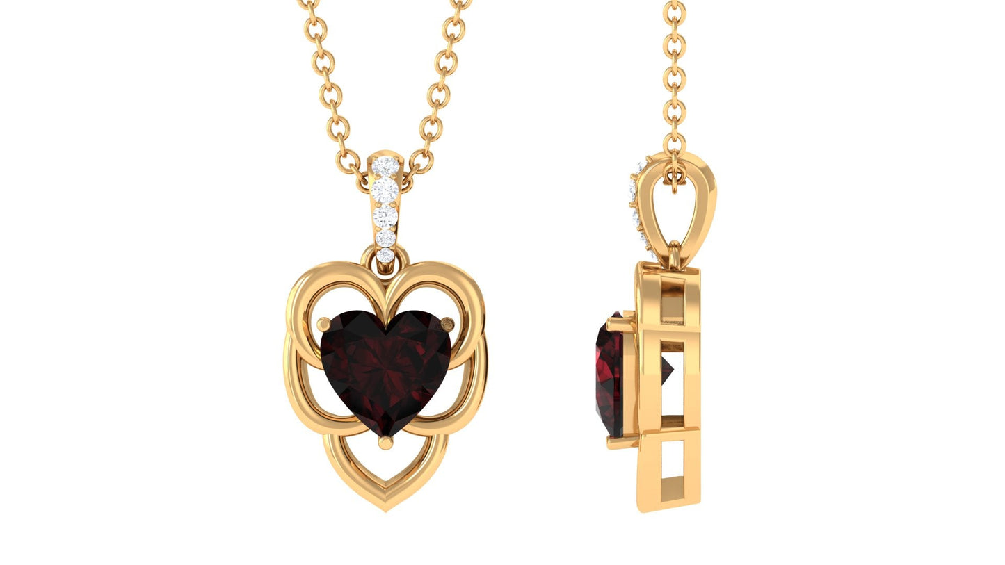 Heart Shape Garnet Pendant Necklace with Diamond