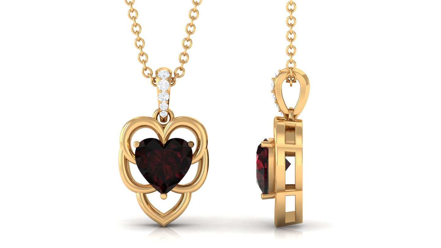 Heart Shape Garnet Pendant Necklace with Diamond
