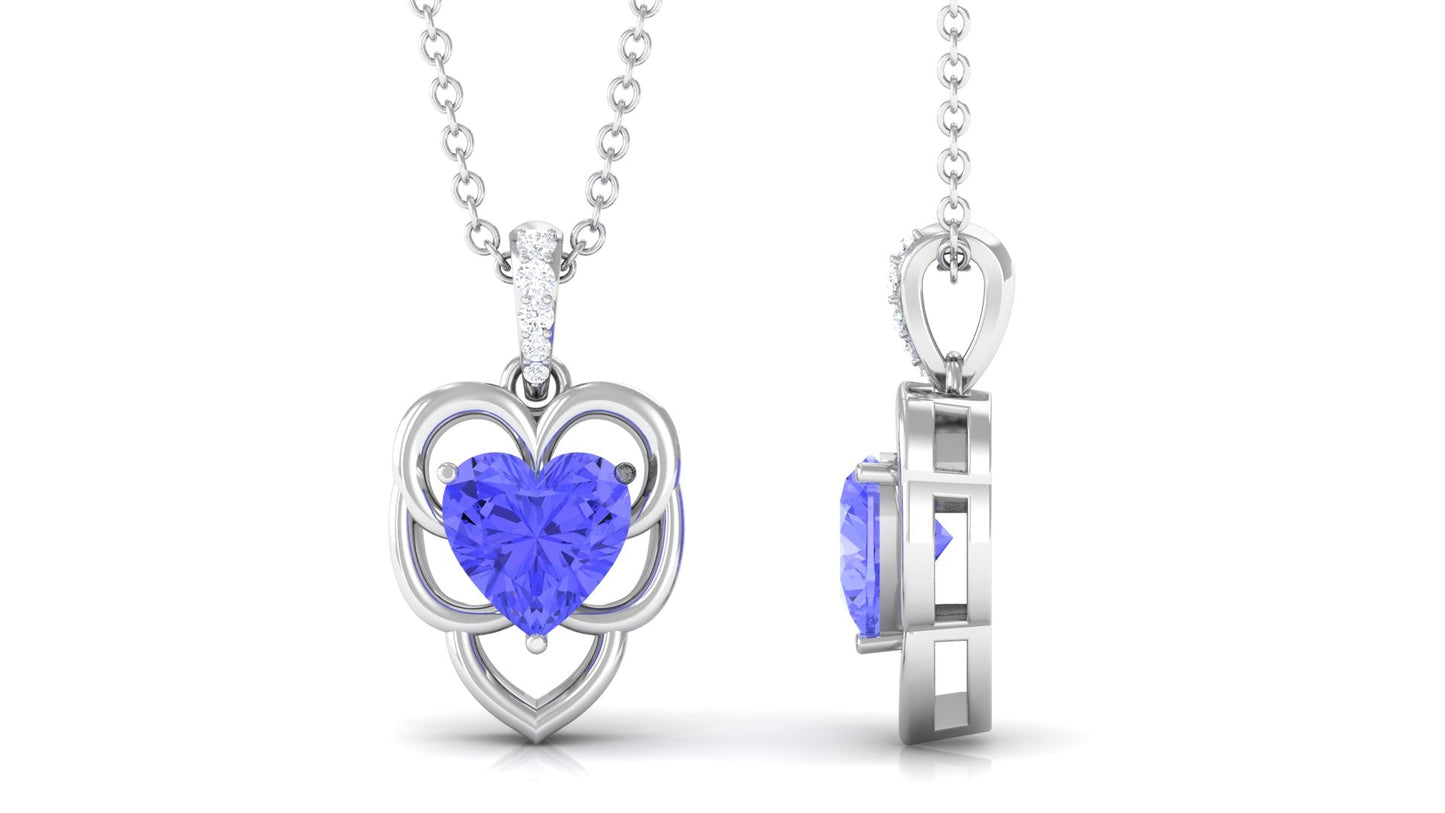 Real Tanzanite Heart Necklace with Diamond Accent Bail