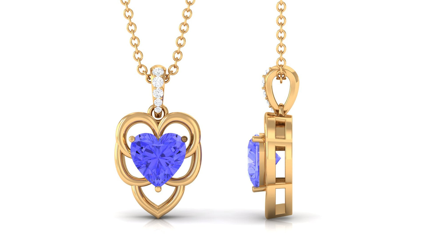 Real Tanzanite Heart Necklace with Diamond Accent Bail