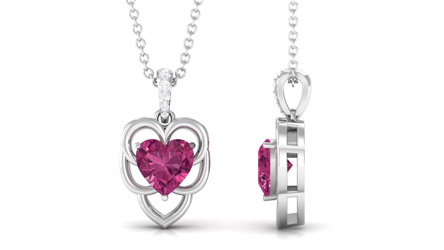Real Pink Tourmaline Heart Pendant with Diamond Bail