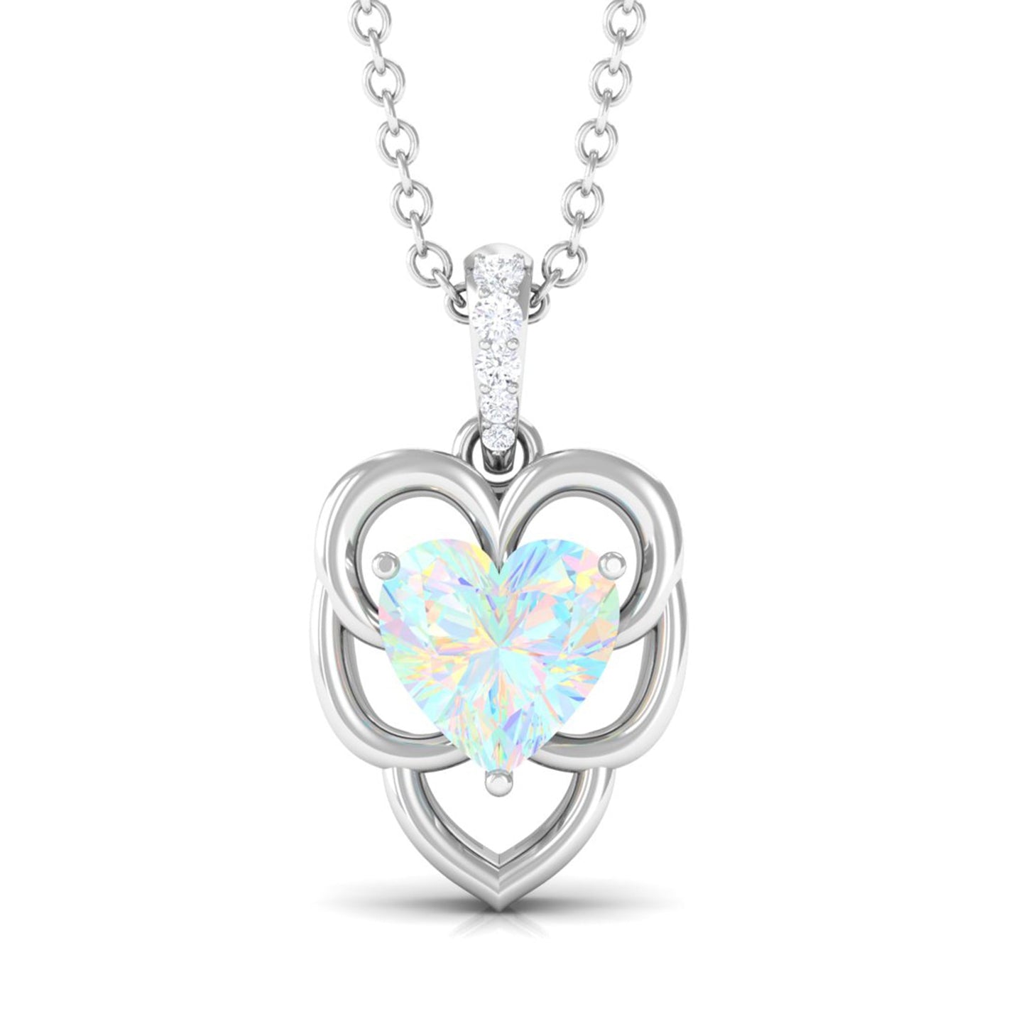 Natural Rainbow Opal Heart Pendant Necklace with Diamond