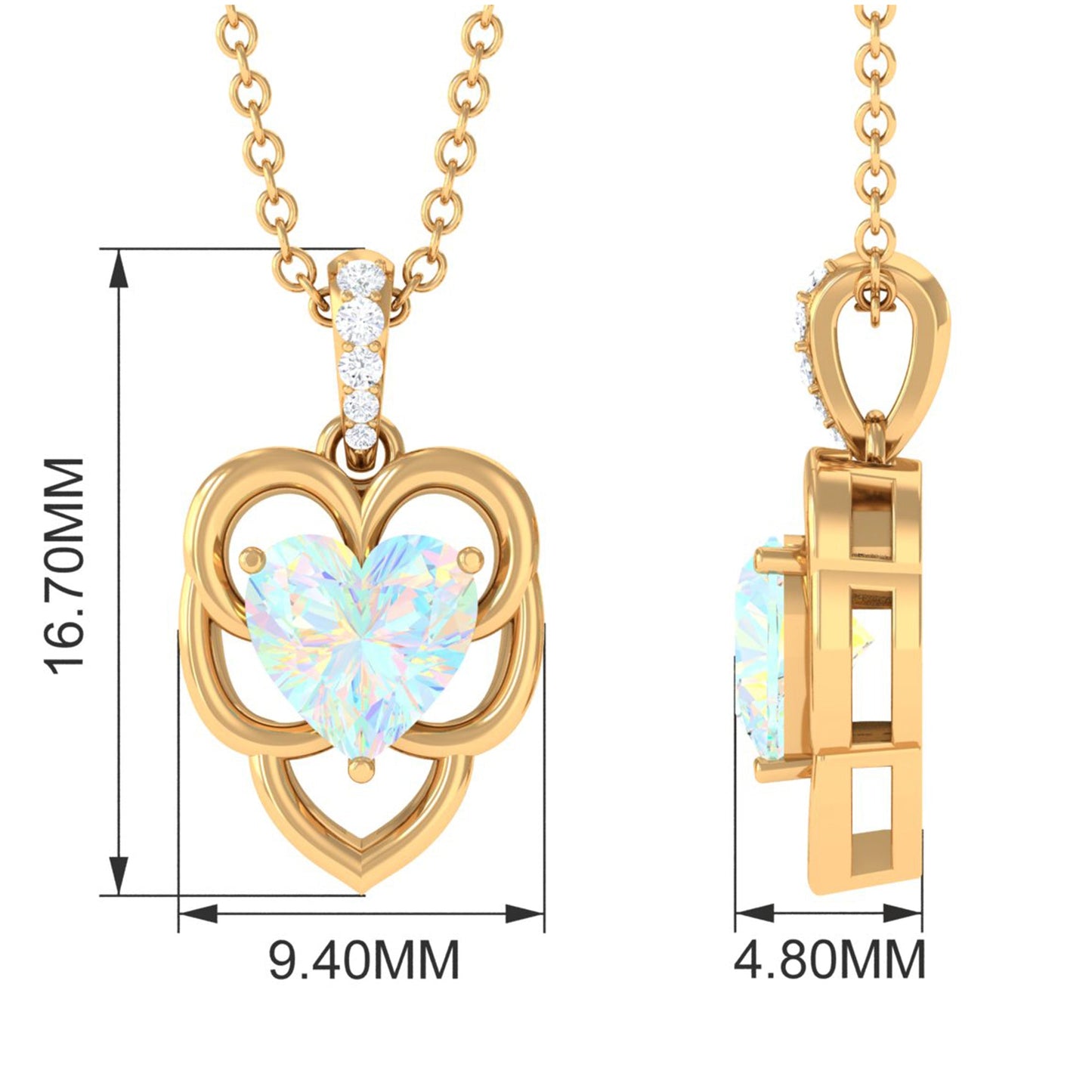 Natural Rainbow Opal Heart Pendant Necklace with Diamond