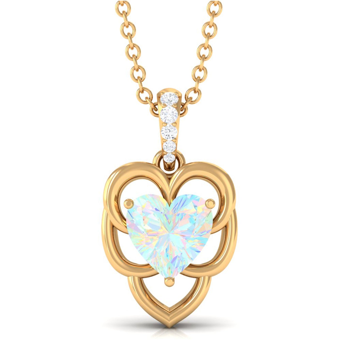 Natural Rainbow Opal Heart Pendant Necklace with Diamond