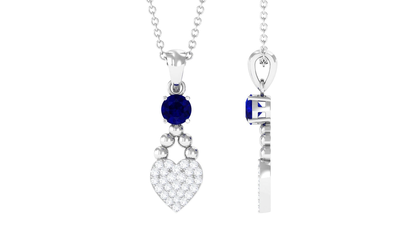 Natural Blue Sapphire Heart Pendant Necklace with Diamond