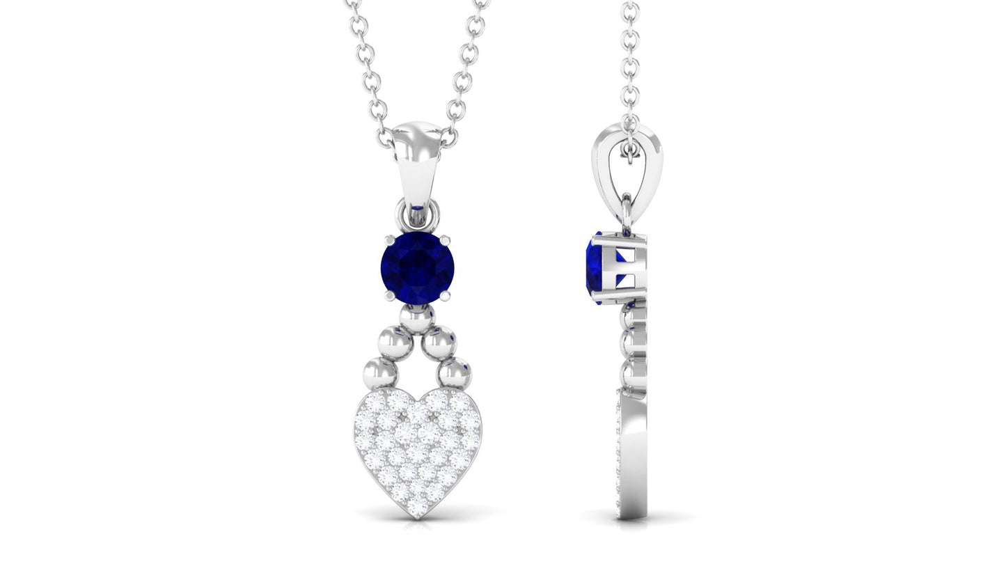 Natural Blue Sapphire Heart Pendant Necklace with Diamond