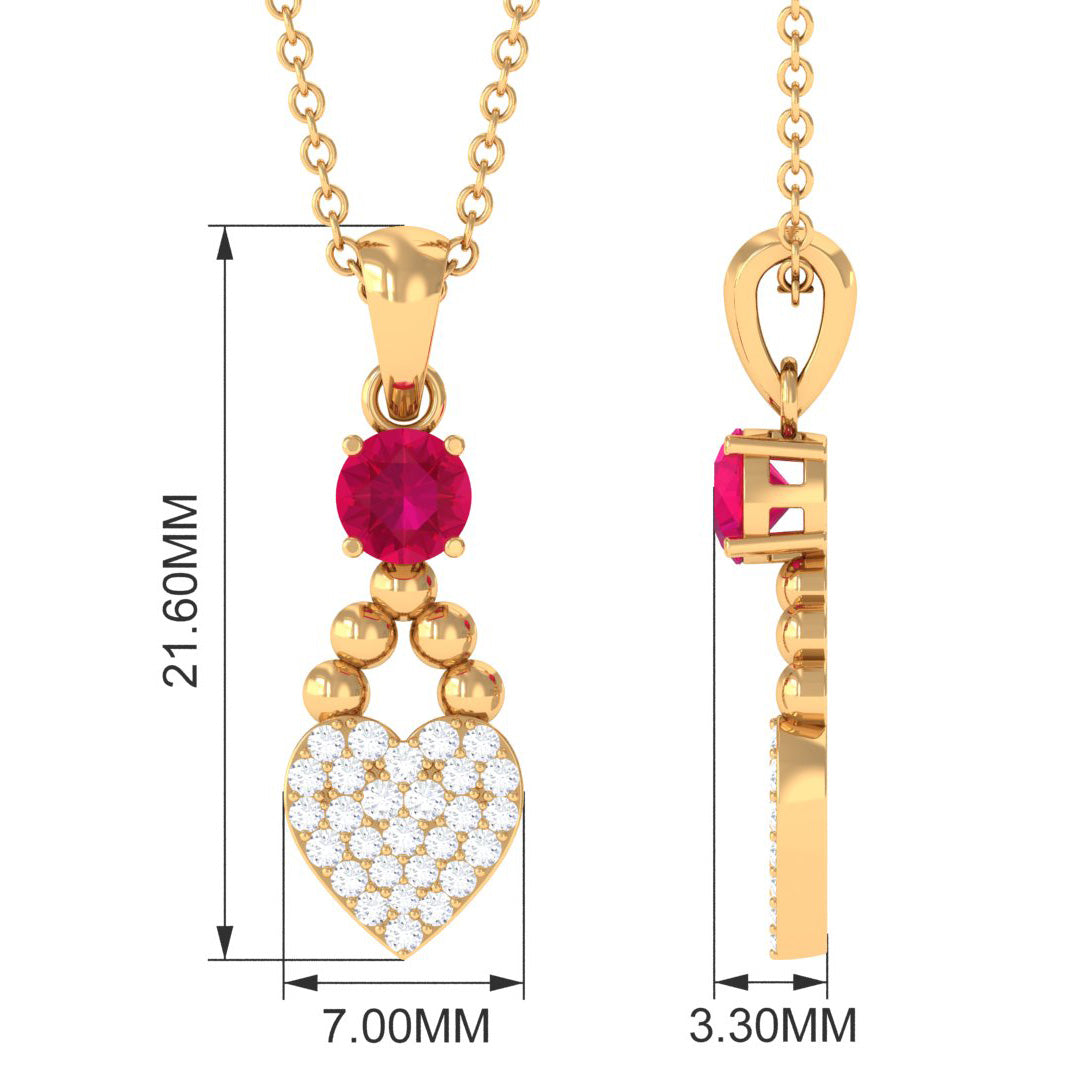 Round Shape Ruby and Diamond Heart Pendant