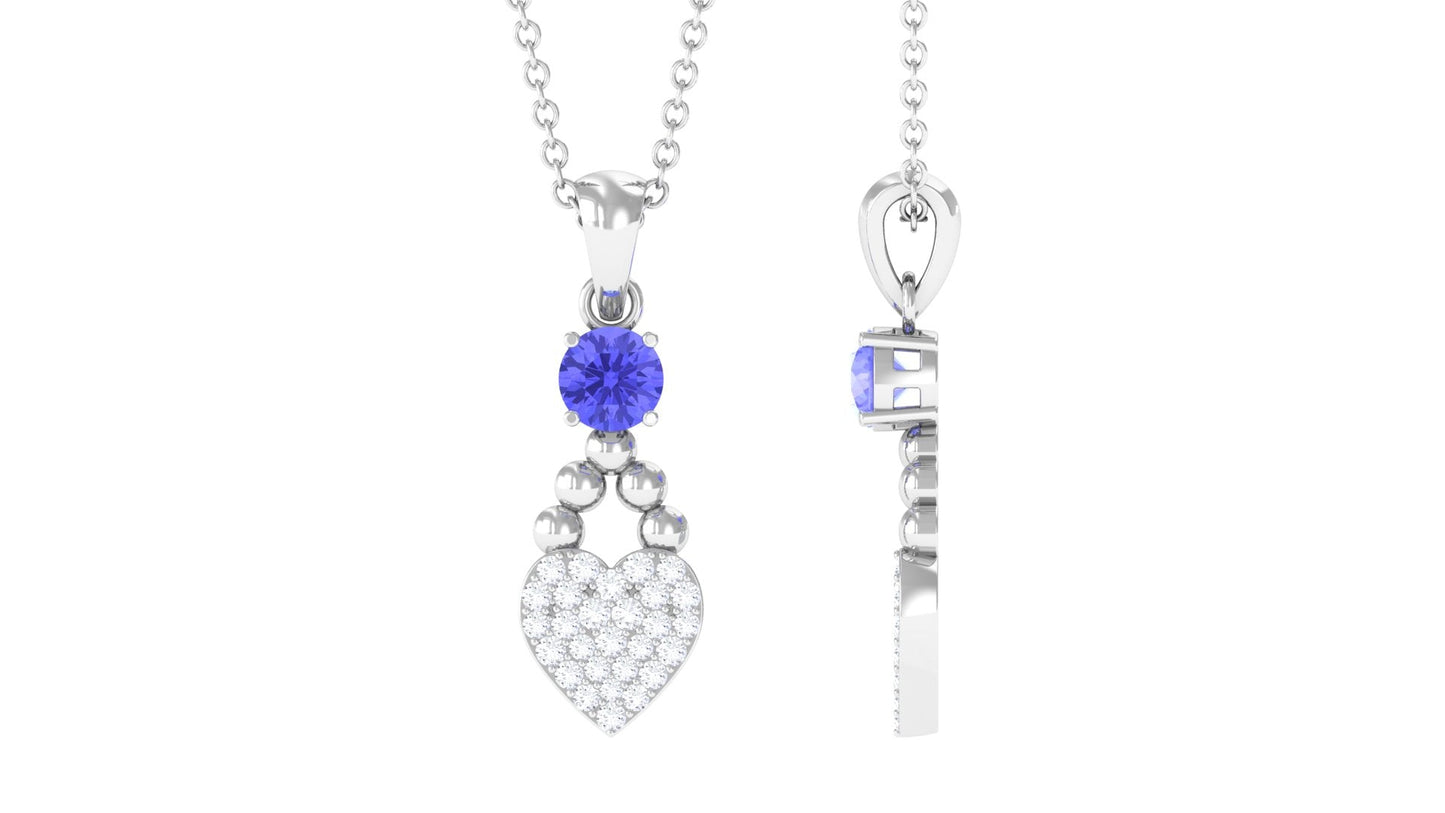 Tanzanite and Diamond Heart Drop Pendant with Beaded Detailing