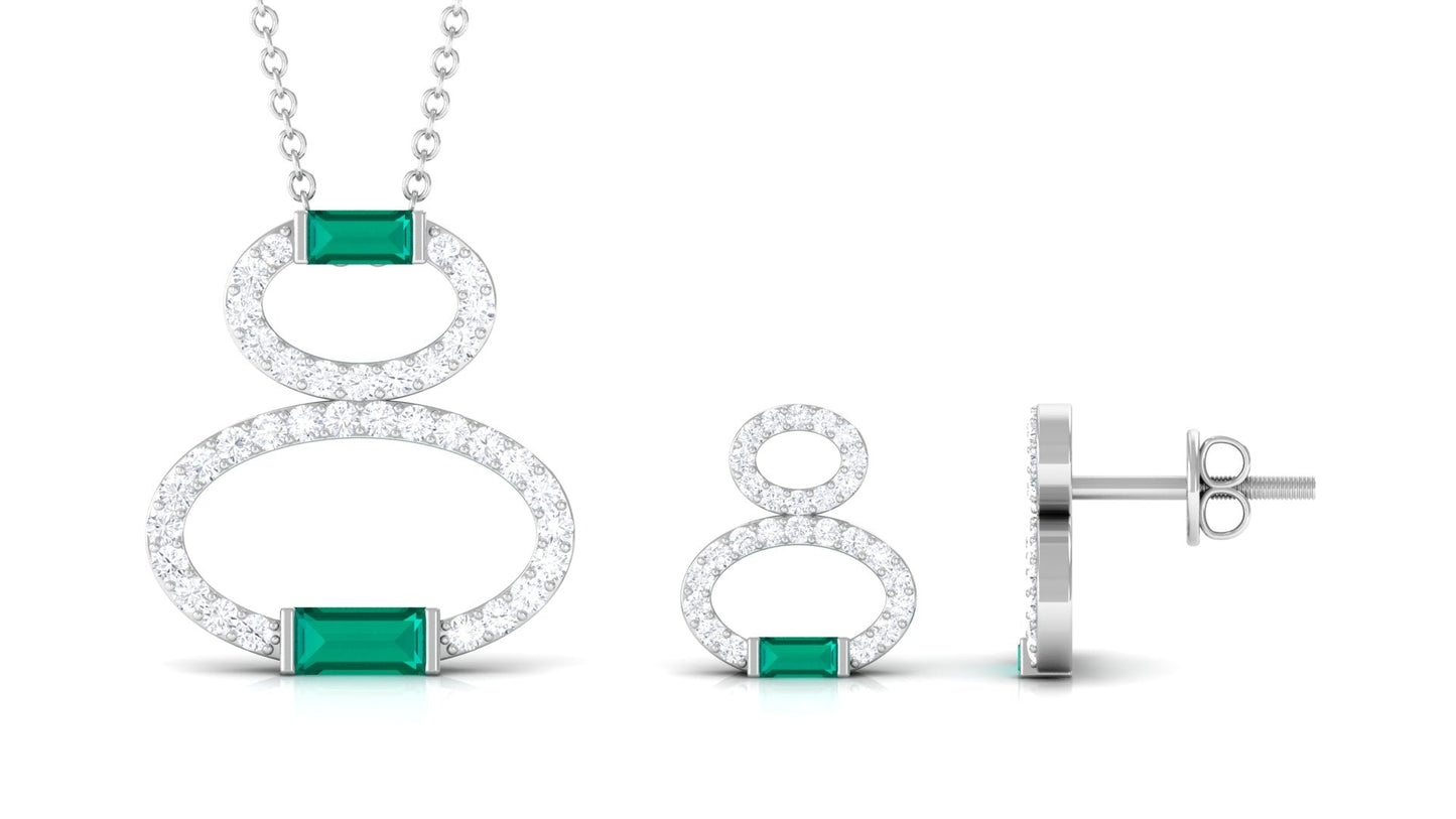 Baguette Cut Emerald Classic Jewelry Set with Moissanite