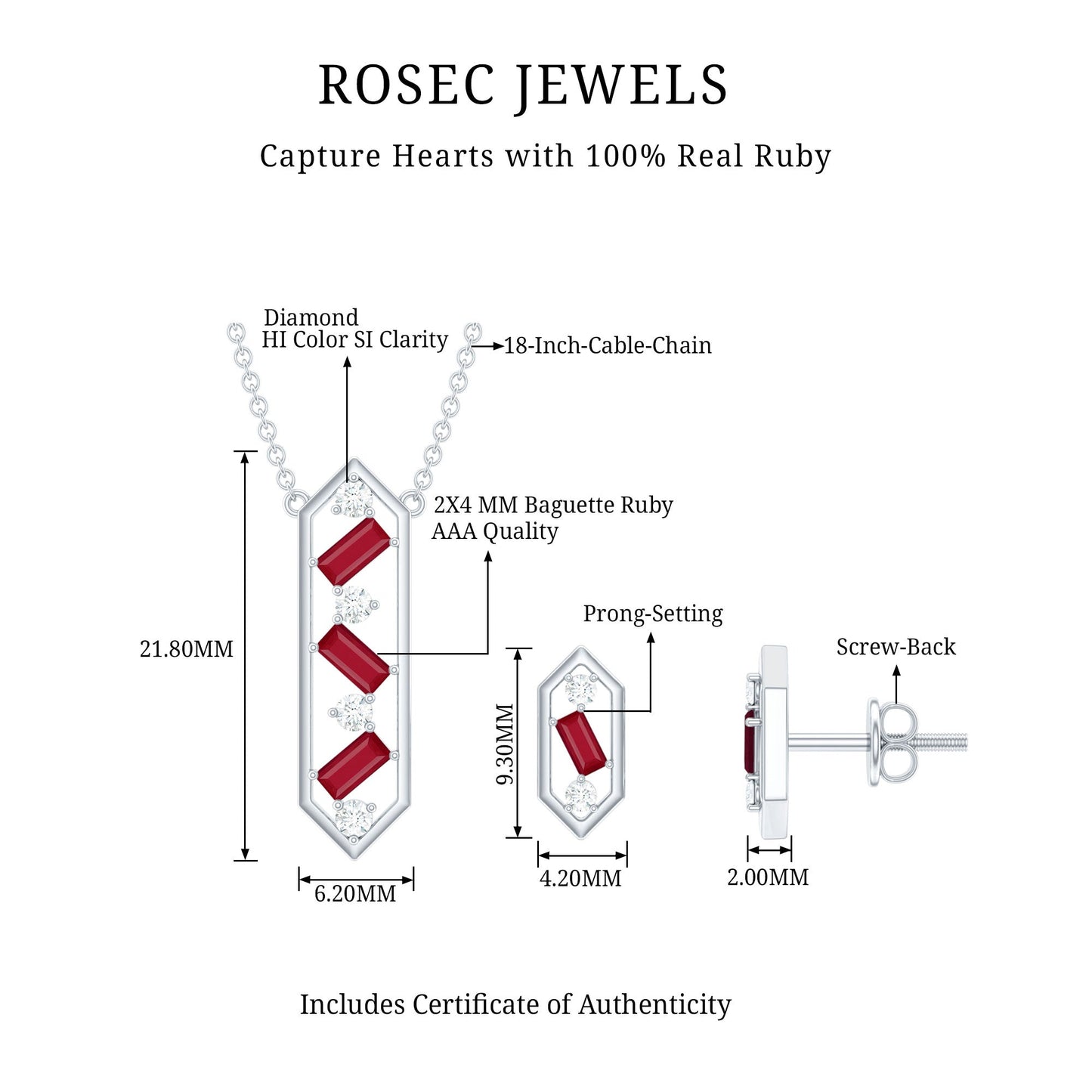 Genuine Ruby and Diamond Dangle jewelry Set