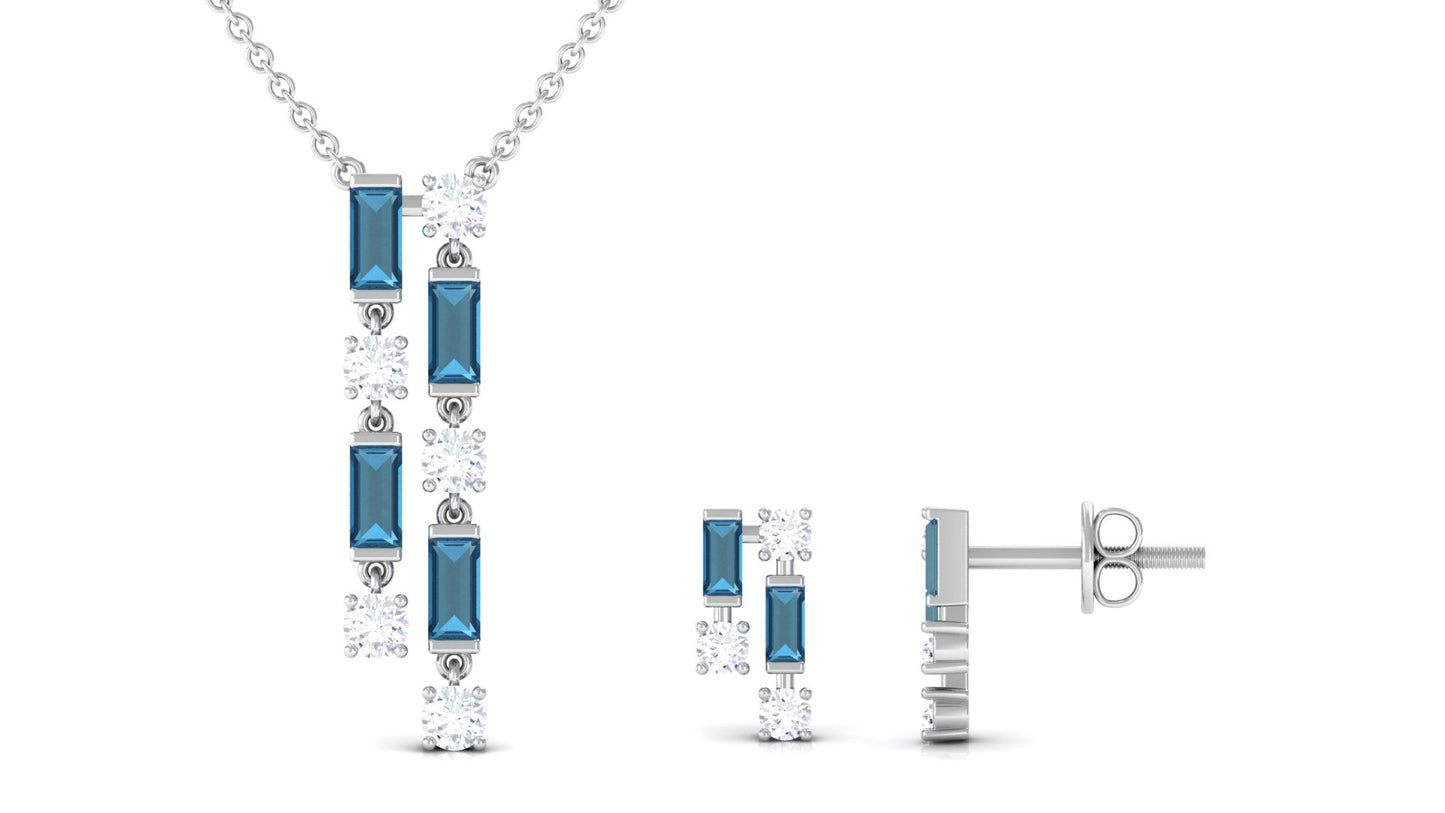 London Blue Topaz Dangle Jewelry Set with Diamond