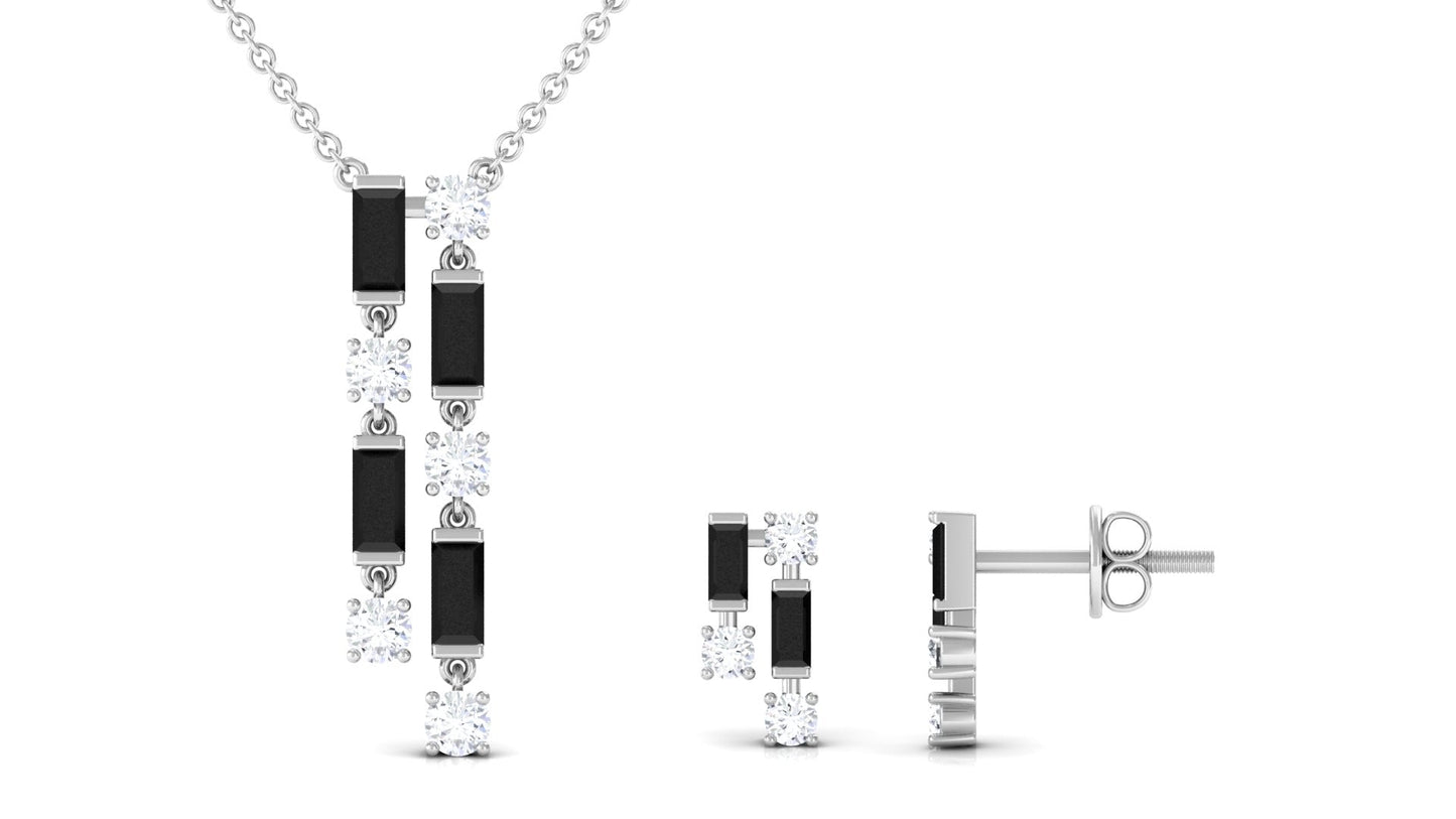 Created Black Diamond and Diamond Dangle Jewelry Set