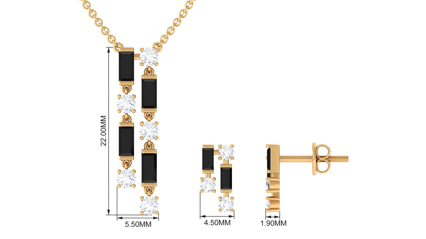 Created Black Diamond and Diamond Dangle Jewelry Set