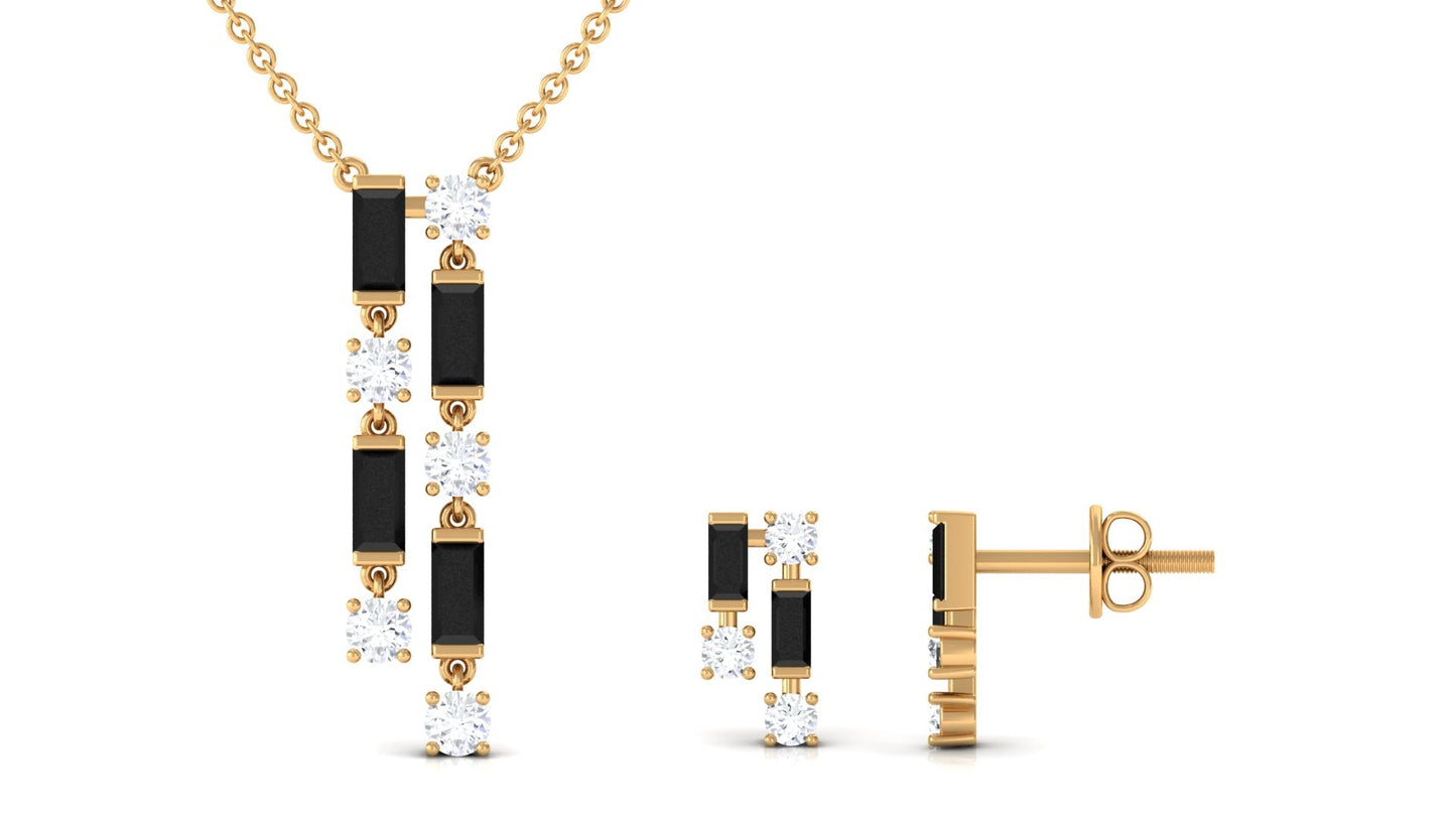 Created Black Diamond and Diamond Dangle Jewelry Set