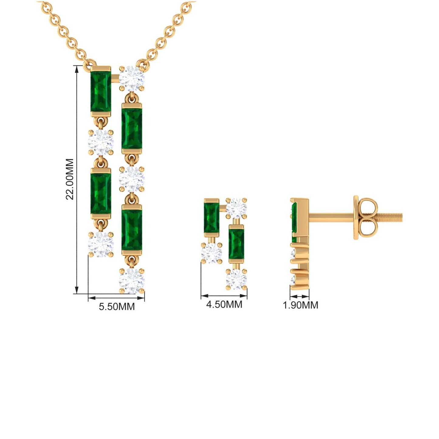 Created Emerald and Diamond Dangle Jewelry Set