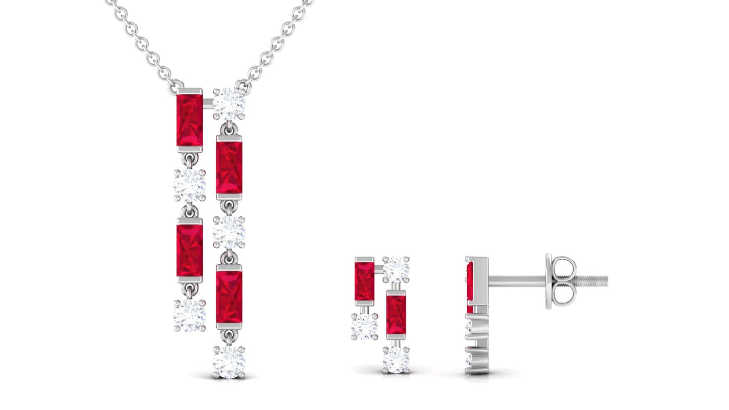 Created Ruby and Diamond Dangle Jewelry Set
