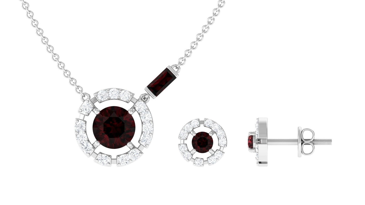 Natural Garnet and Diamond Halo Jewelry Set