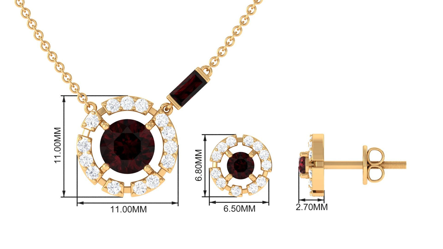 Natural Garnet and Diamond Halo Jewelry Set