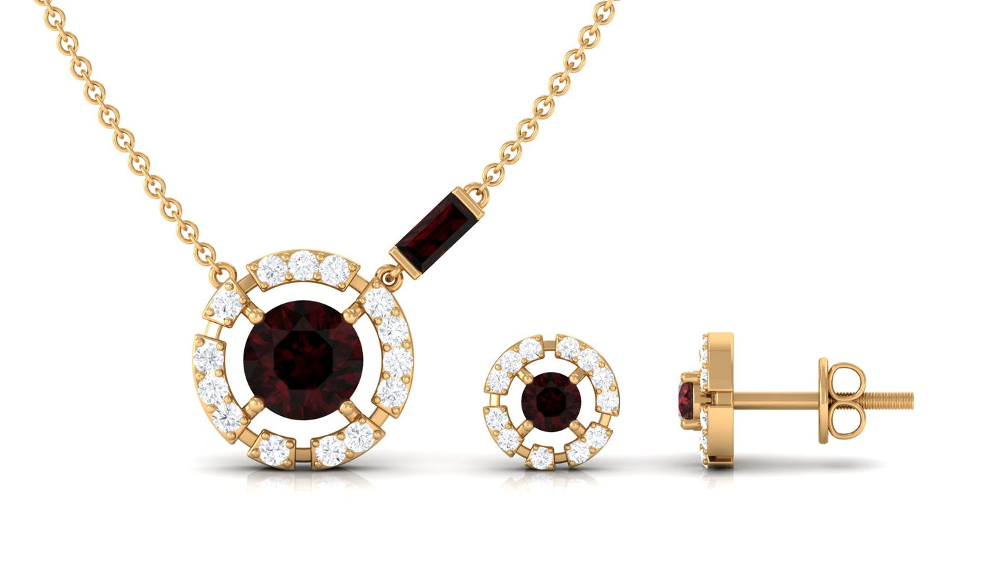 Natural Garnet and Diamond Halo Jewelry Set