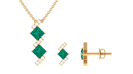 Princess Cut Emerald Modern Jewelry Set with Diamond