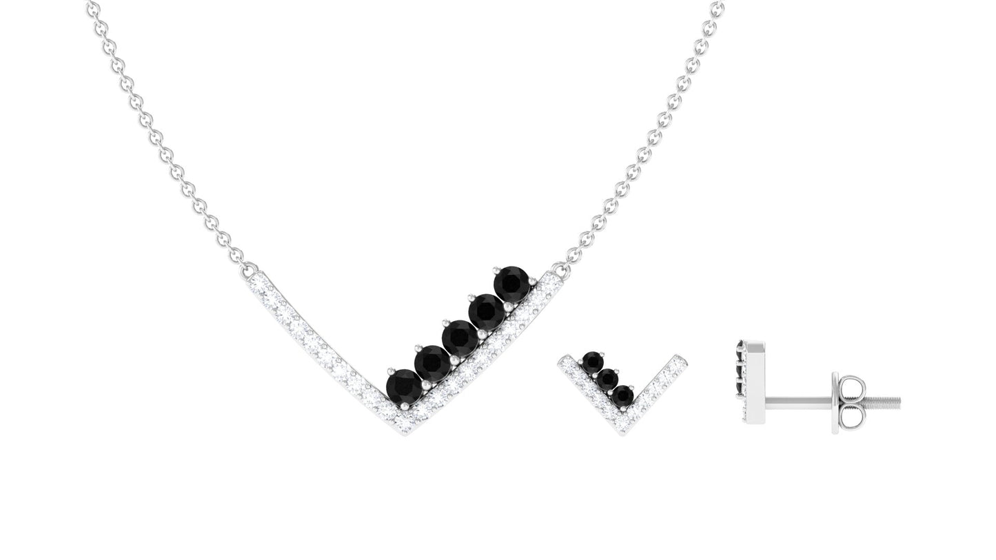 Created Black Diamond and Diamond V-Style Jewelry Set
