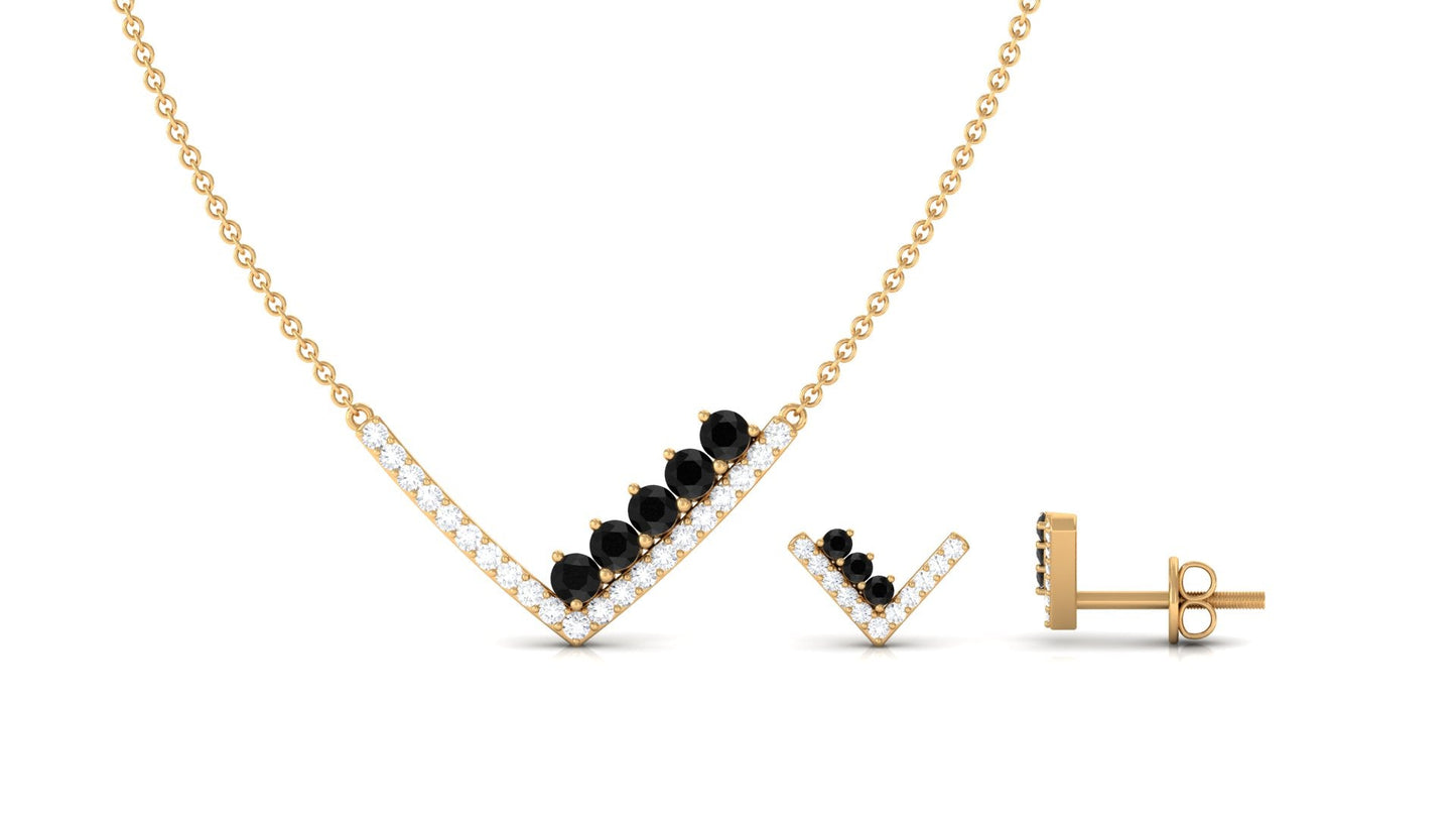 Created Black Diamond and Diamond V-Style Jewelry Set