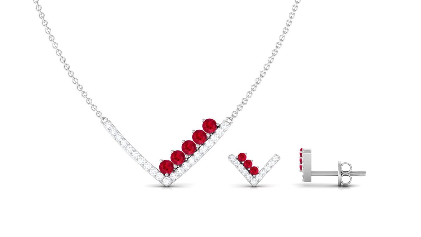 Created Ruby and Diamond Chevron jewelry Set