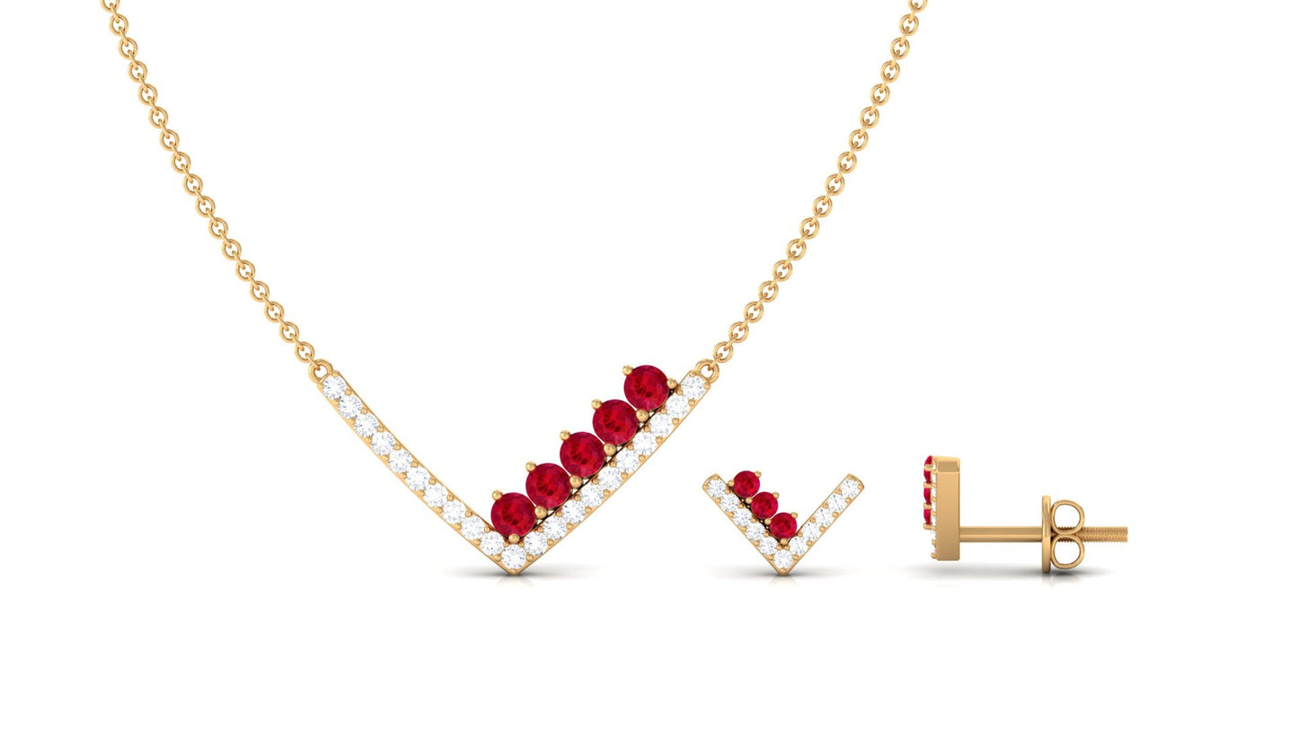 Created Ruby and Diamond Chevron jewelry Set