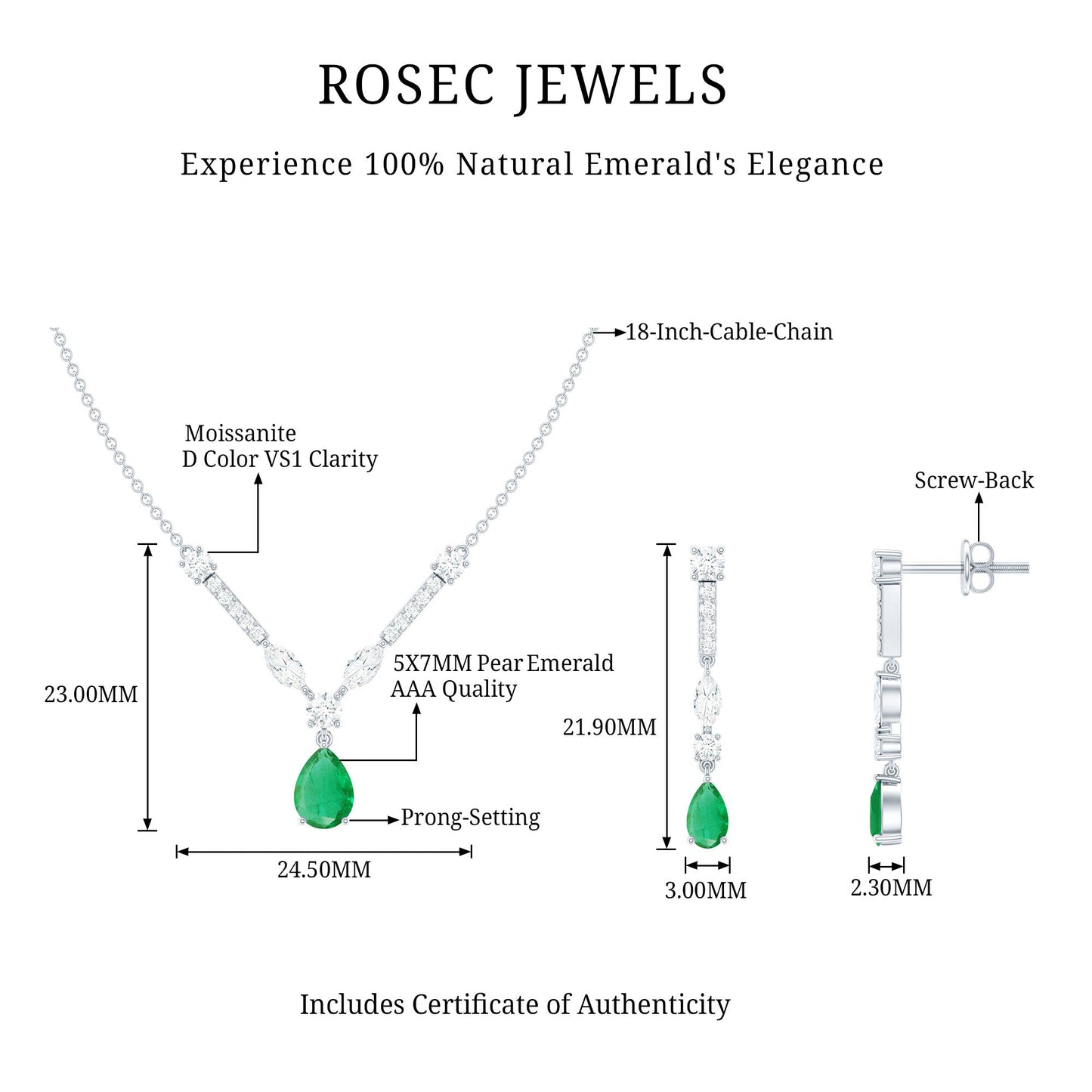 Certified Real Emerald Bridal Necklace and Earrings Set
