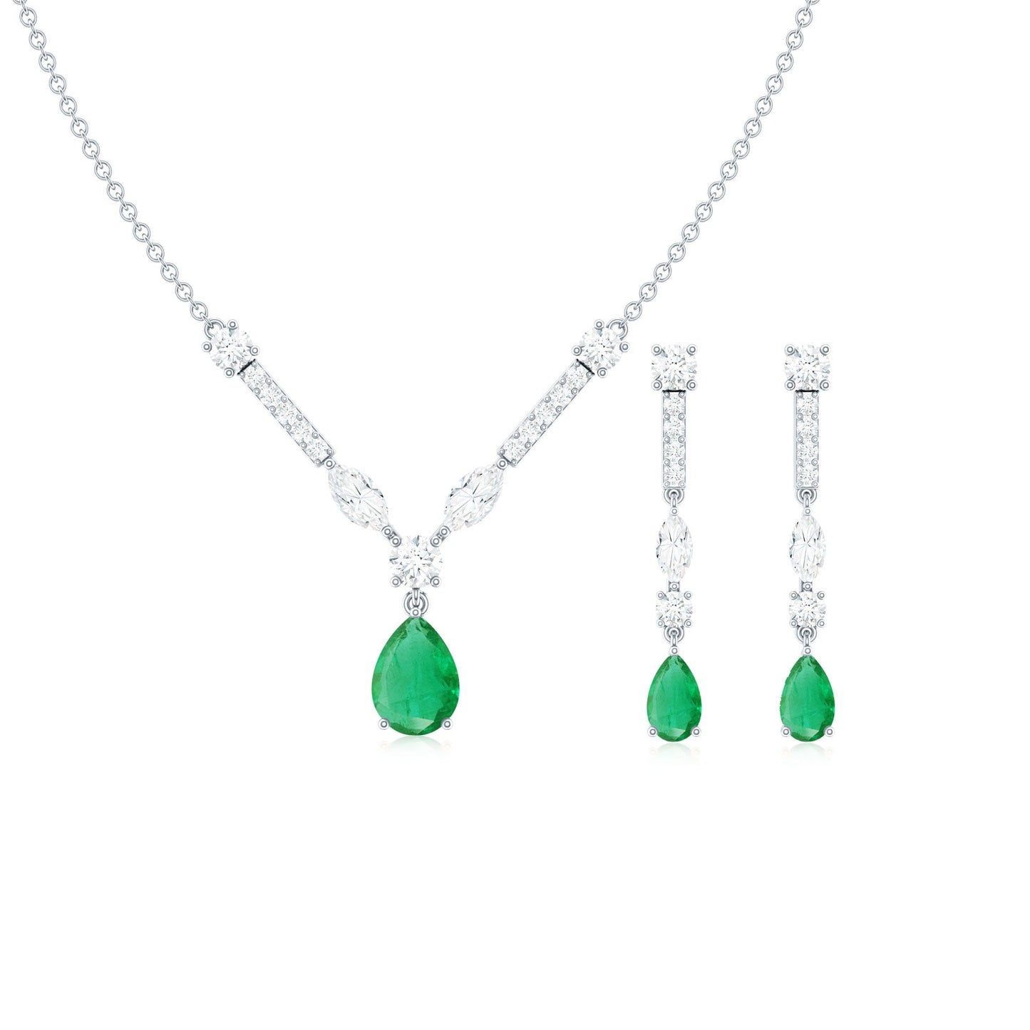 Certified Real Emerald Bridal Necklace and Earrings Set