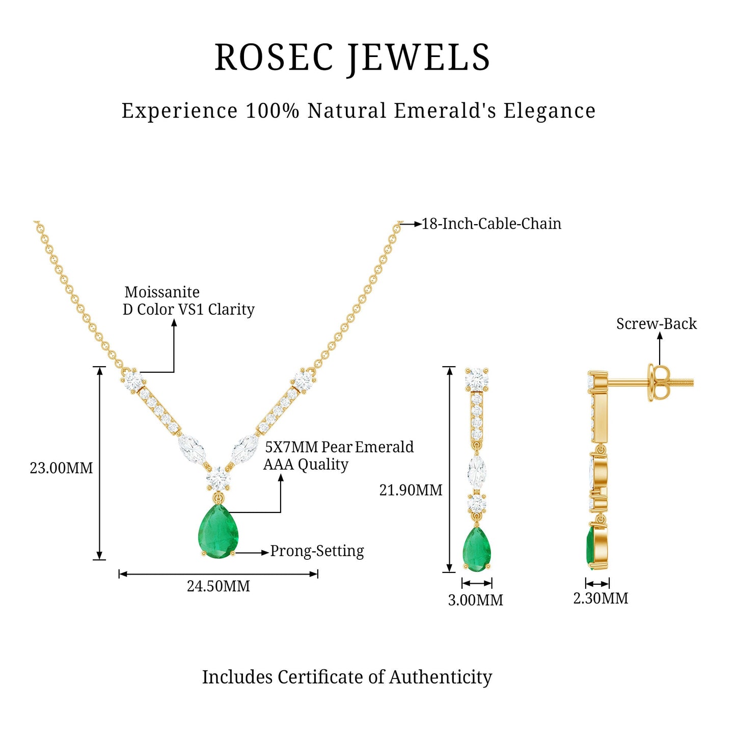 Certified Real Emerald Bridal Necklace and Earrings Set