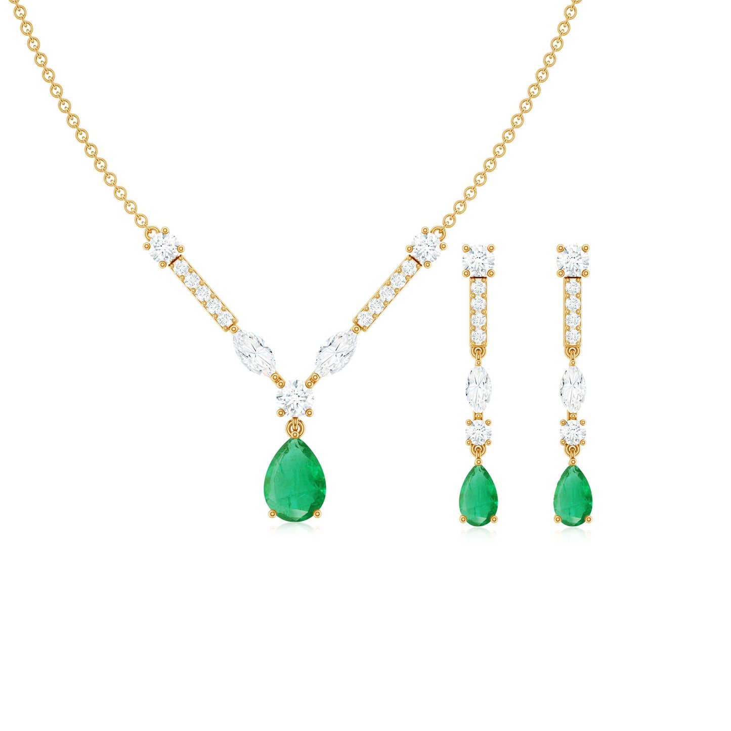 Certified Real Emerald Bridal Necklace and Earrings Set