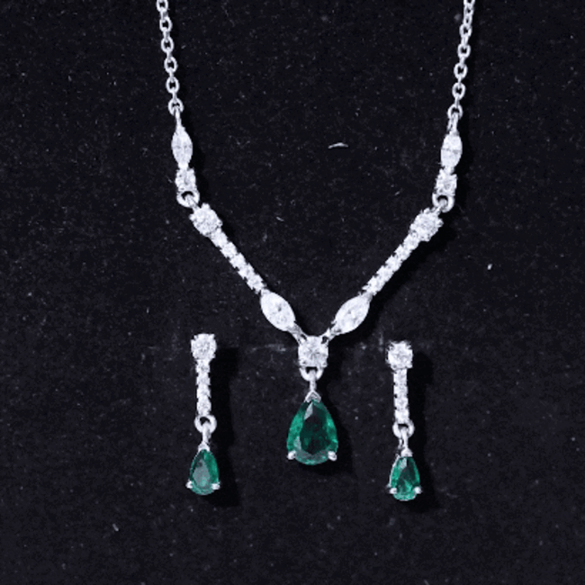 Lab Created Emerald and Moissanite Bridal Necklace Earrings Set